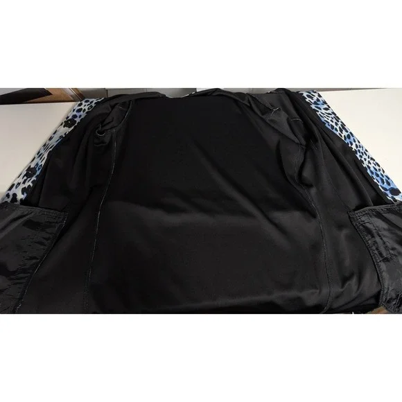 Susan Graver Blue Black LK Fusion Animal Print Long Sleeve Tie Waist‎ Coat Small - Picture 7 of 13